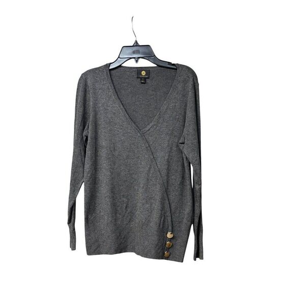 JM Collections Petite Button-Embellished Sweater, Charcoal Heather, Sz. PS - Picture 12 of 12